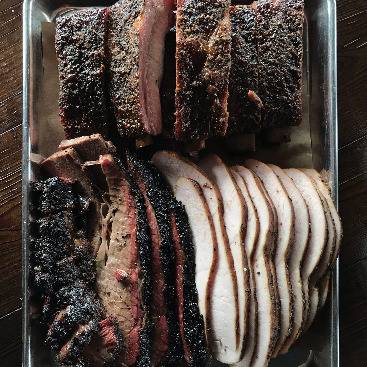 Tray of wood-smoked Texas meats